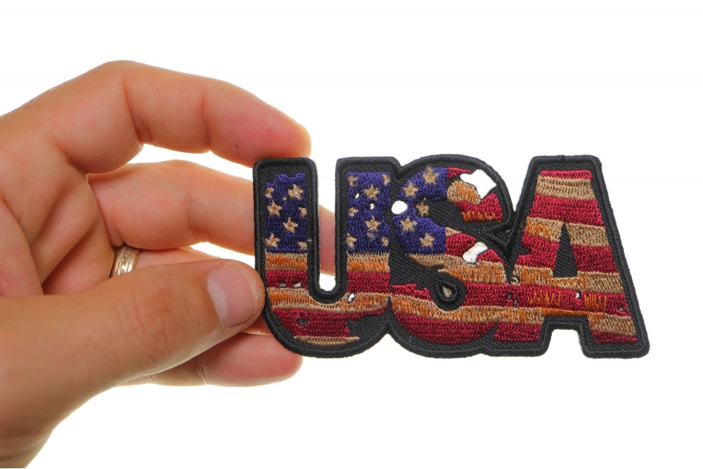USA Vintage Flag Patch – Embroidered Artwork with Text ( 4 x 2 inche )